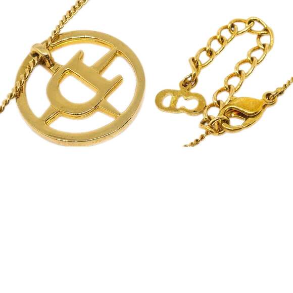 Christian Dior Gold Plated CD Round Pendant Necklace Gold